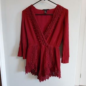 Burgundy crochet boho romper- forever 21